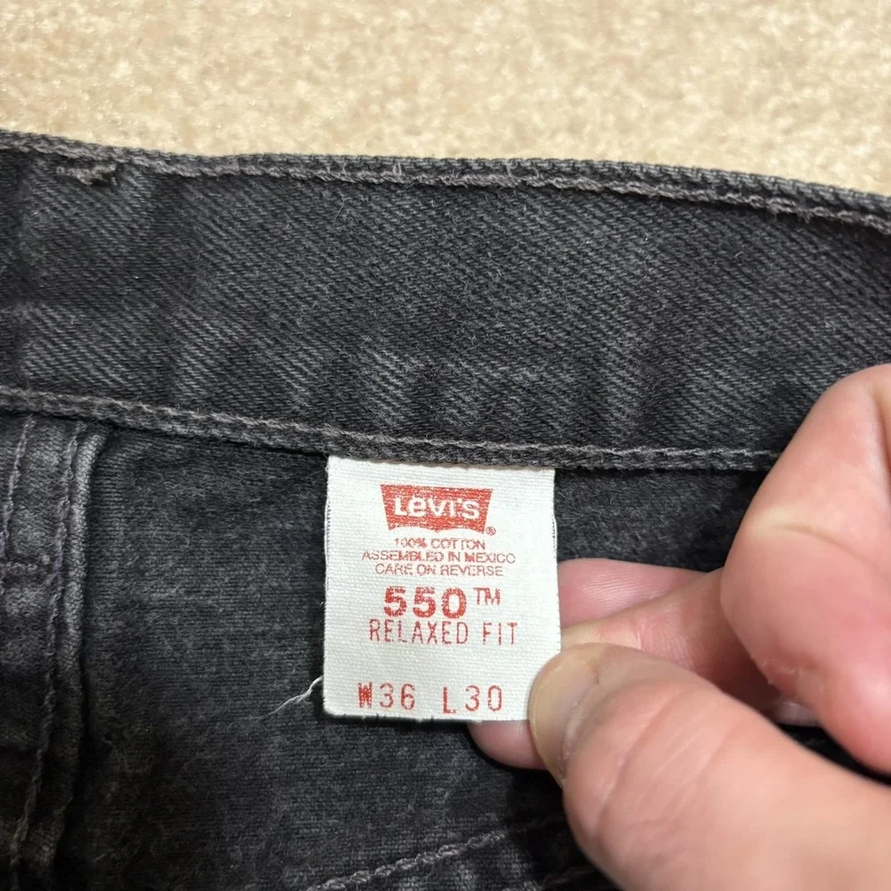 Vtg 90s Levis 550 Jeans Mens 34x30 Black Relaxed Fit Tapered Leg Denim Pants
